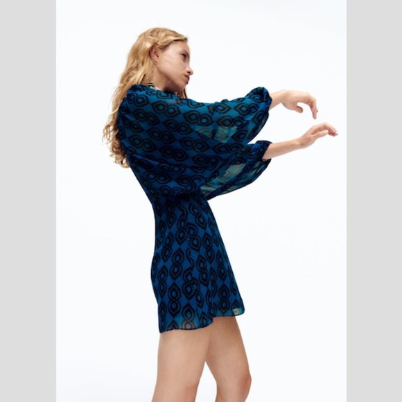 BLOGGER'S FAVE! Zara Blue Black Print Mini Dress Sz XS NWT - Picture 16 of 16